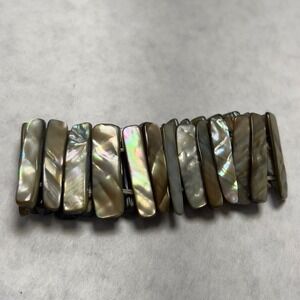Wide Cuff Abalone Mother of Pearl Bar Bracelet Stretchy Boho Beach Paua Shell